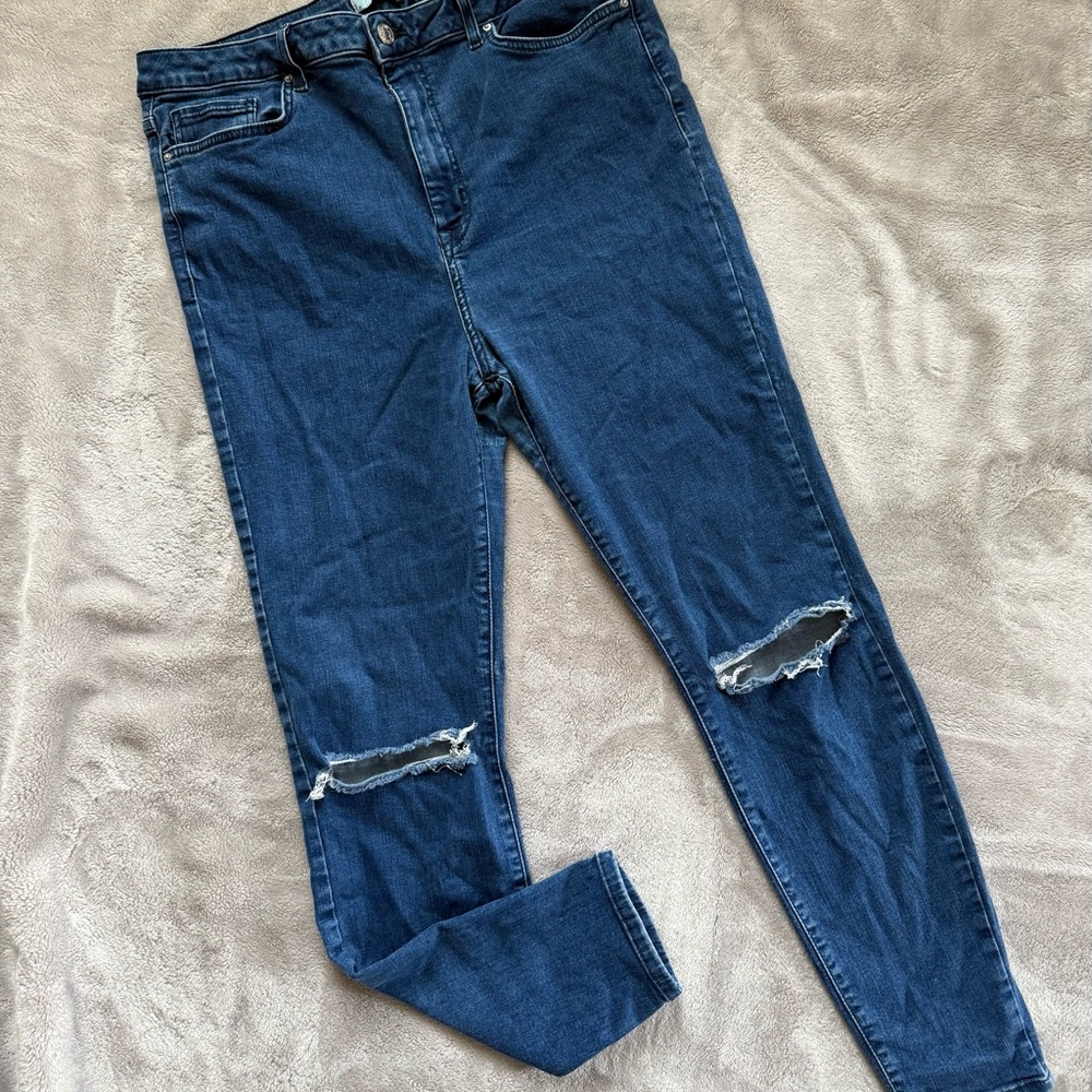 Women's Blue Jeans with Distressed Knees
